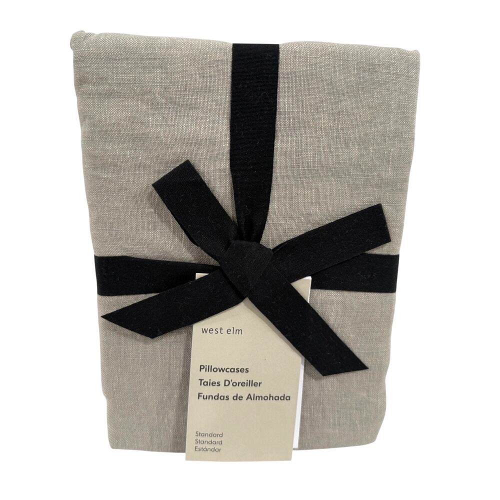 West Elm European Flax Linen Pillowcases Standard Set 2 Gray Minimal SOFT